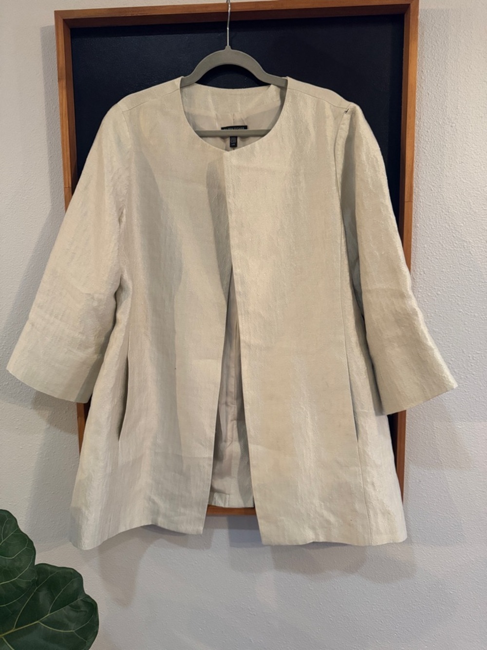 Eileen Fisher Light Beige Open-Front with pockets blazer